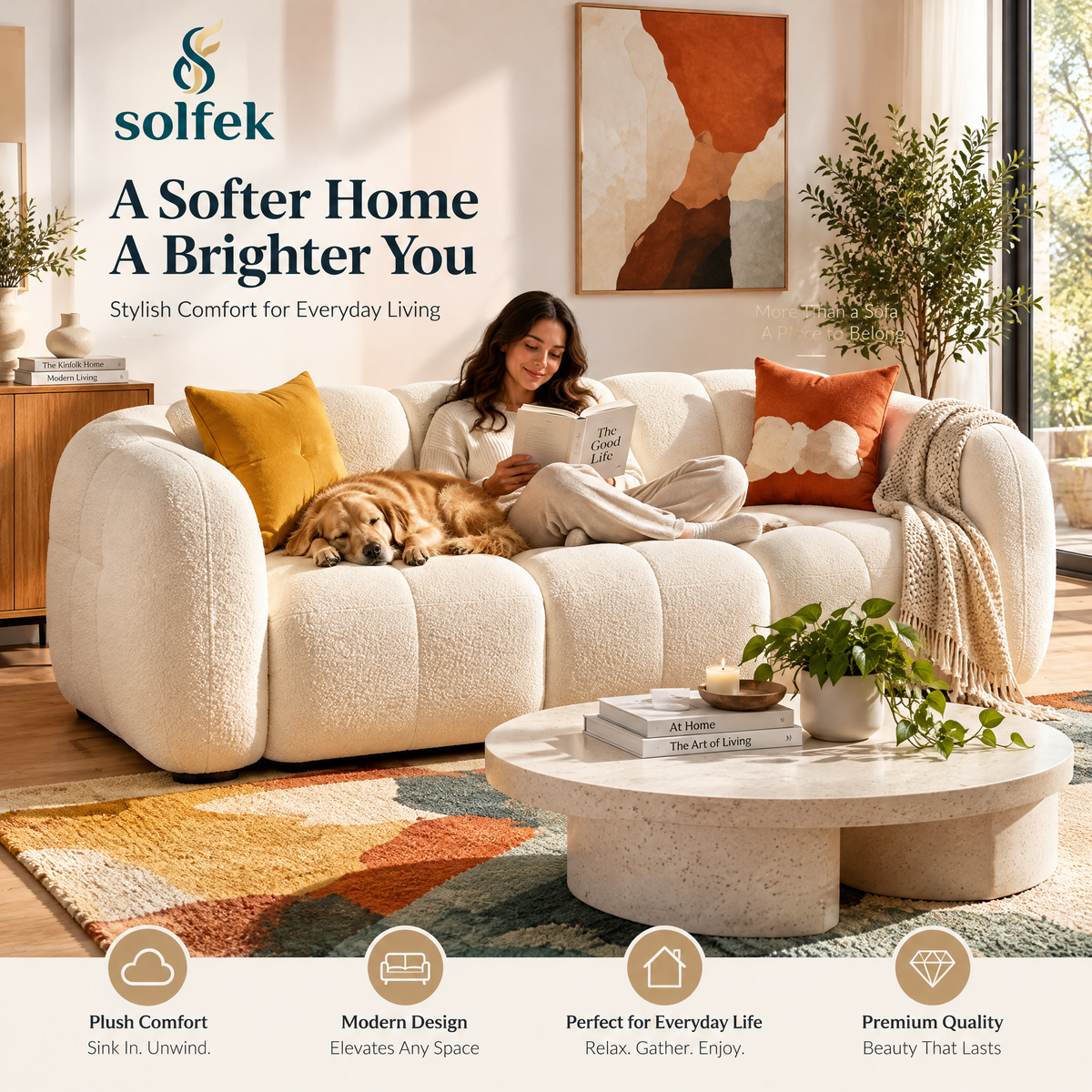SOLFEK Ivory Cloud Curved Sofa — view 2
