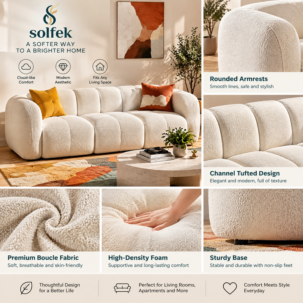 SOLFEK Ivory Cloud Curved Sofa — view 4