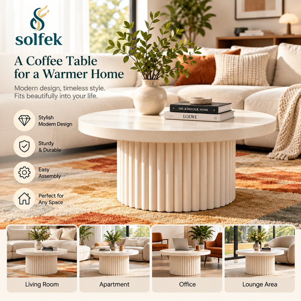 SOLFEK White Fluted Round Coffee Table — view 2