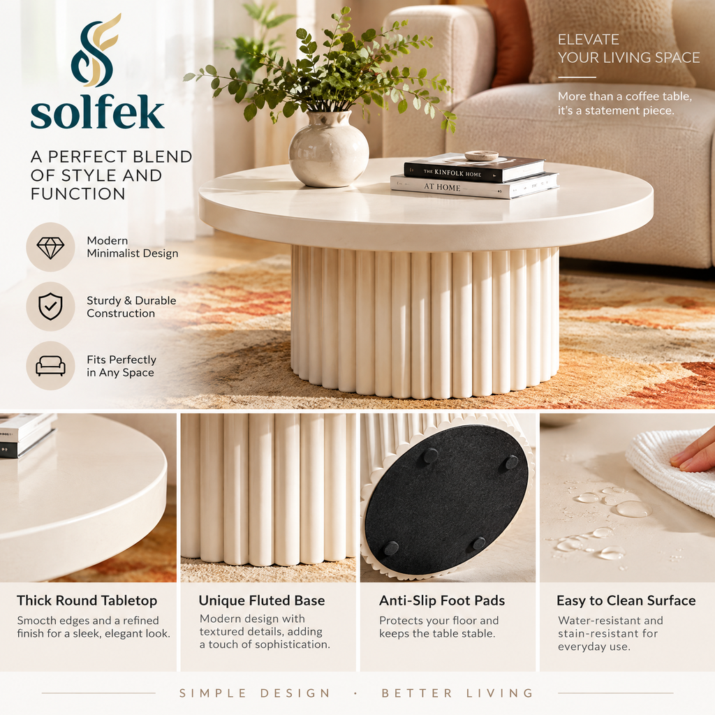 SOLFEK White Fluted Round Coffee Table — view 4