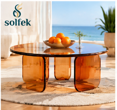 SOLFEK Amber Glass Sculptural Coffee Table