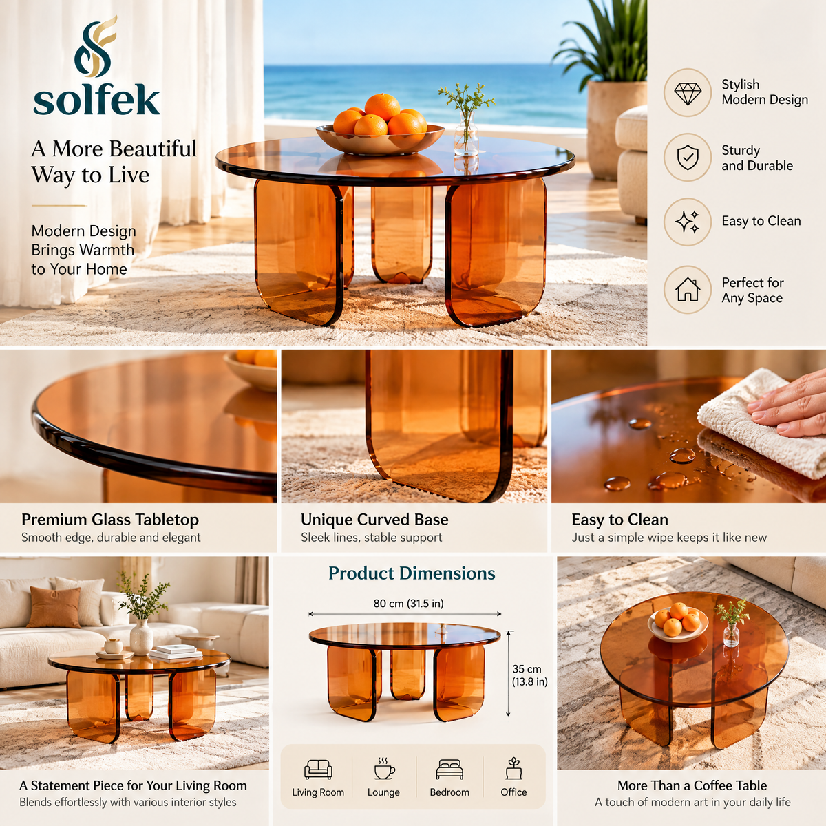 SOLFEK Amber Glass Sculptural Coffee Table — view 3