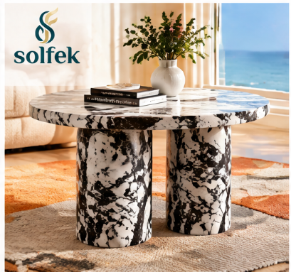SOLFEK Black & White Marble-Look Coffee Table