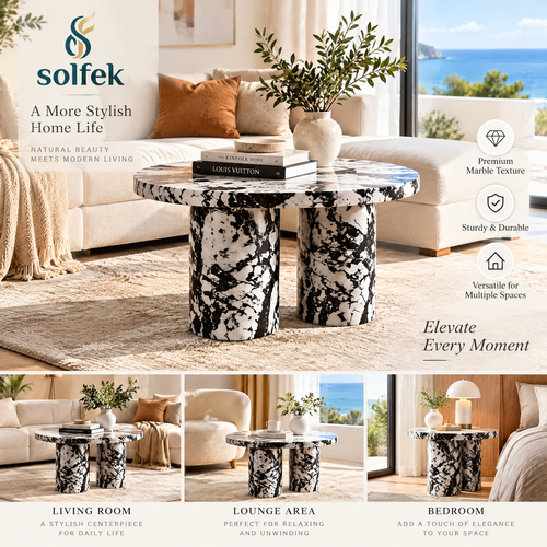 SOLFEK Black & White Marble-Look Coffee Table — view 2