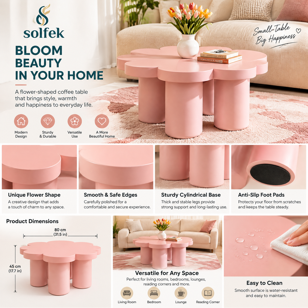 SOLFEK Blush Pink Flower Coffee Table — view 3