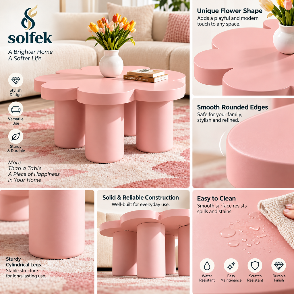 SOLFEK Blush Pink Flower Coffee Table — view 4