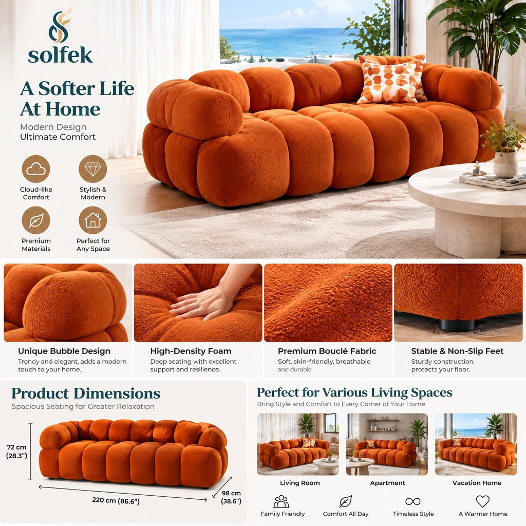 SOLFEK Burnt Orange Bubble Sofa — view 3
