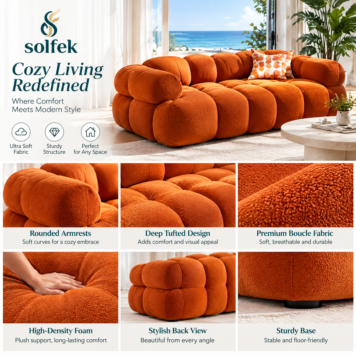 SOLFEK Burnt Orange Bubble Sofa — view 4