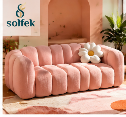 SOLFEK Blush Pink Scalloped Sofa — view 1