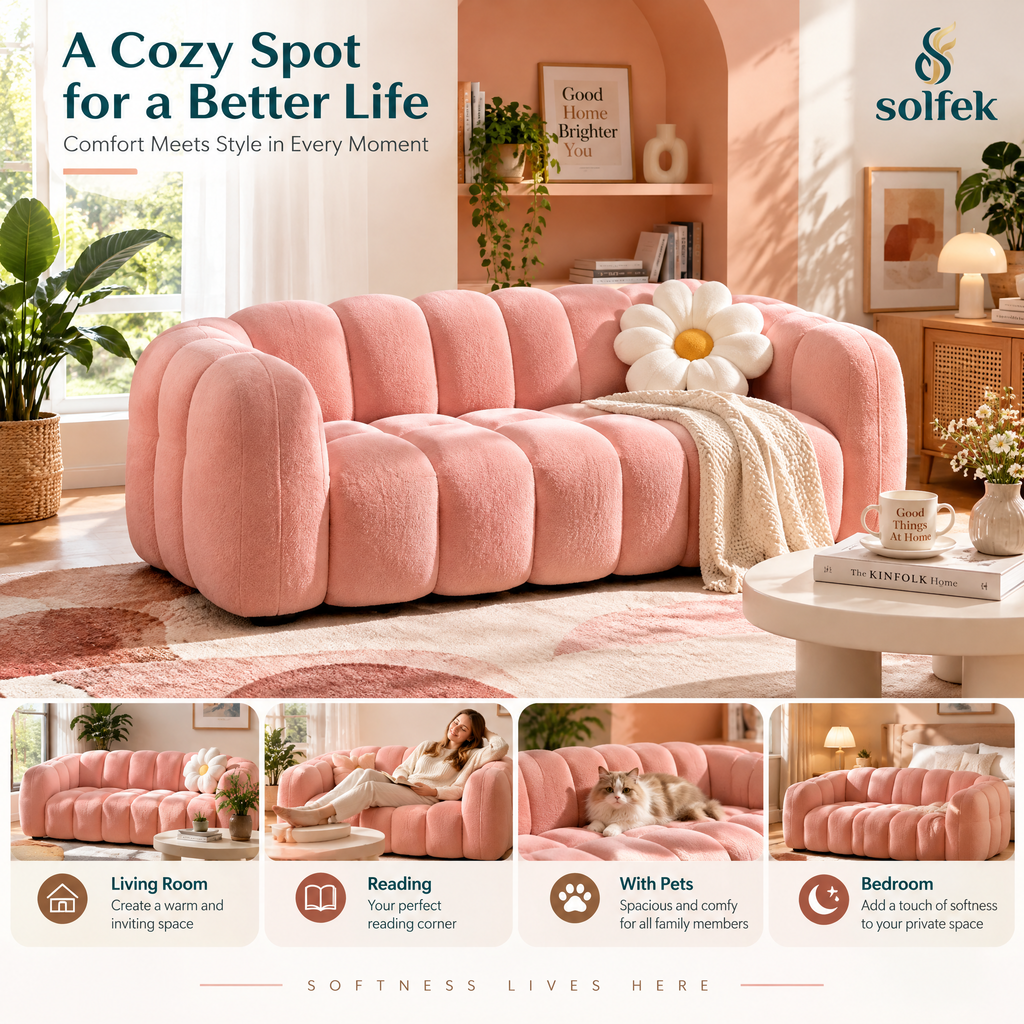 SOLFEK Blush Pink Scalloped Sofa — view 2