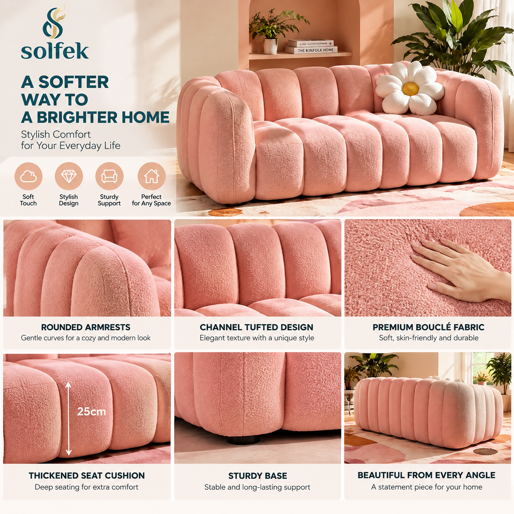SOLFEK Blush Pink Scalloped Sofa — view 4