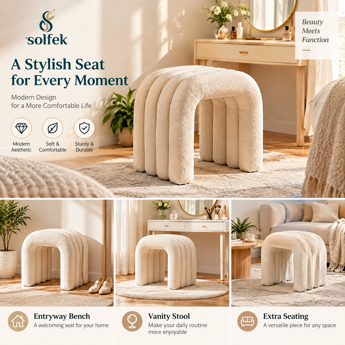SOLFEK Ivory Arch Accent Stool — view 2