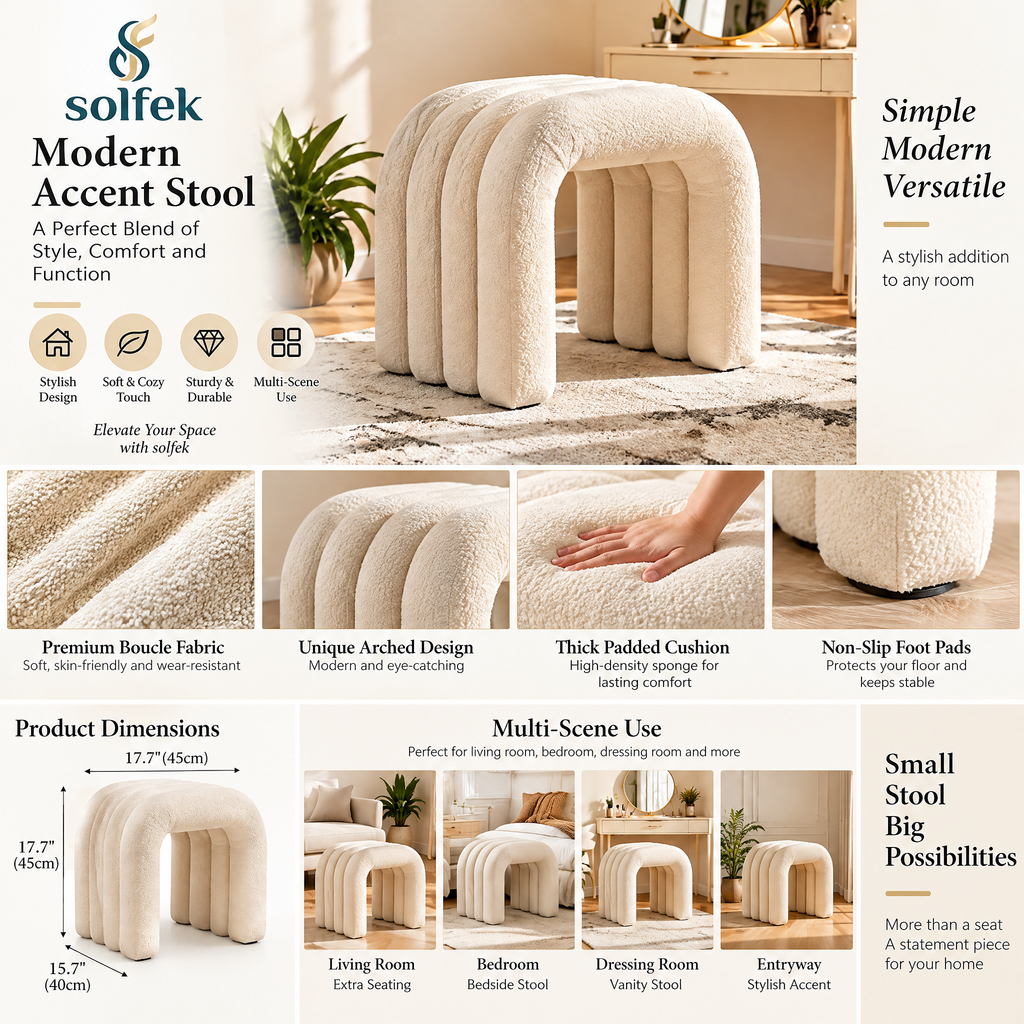 SOLFEK Ivory Arch Accent Stool — view 3