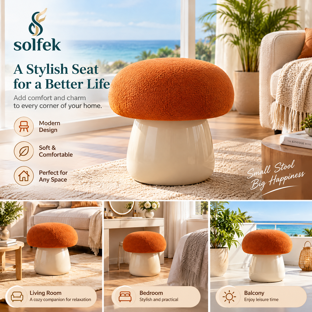 SOLFEK Orange Mushroom Accent Stool — view 2