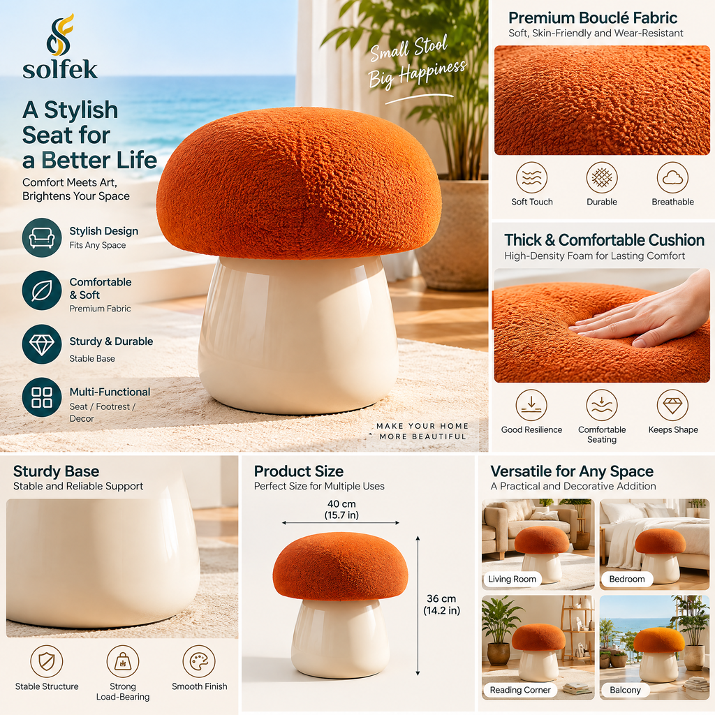 SOLFEK Orange Mushroom Accent Stool — view 3