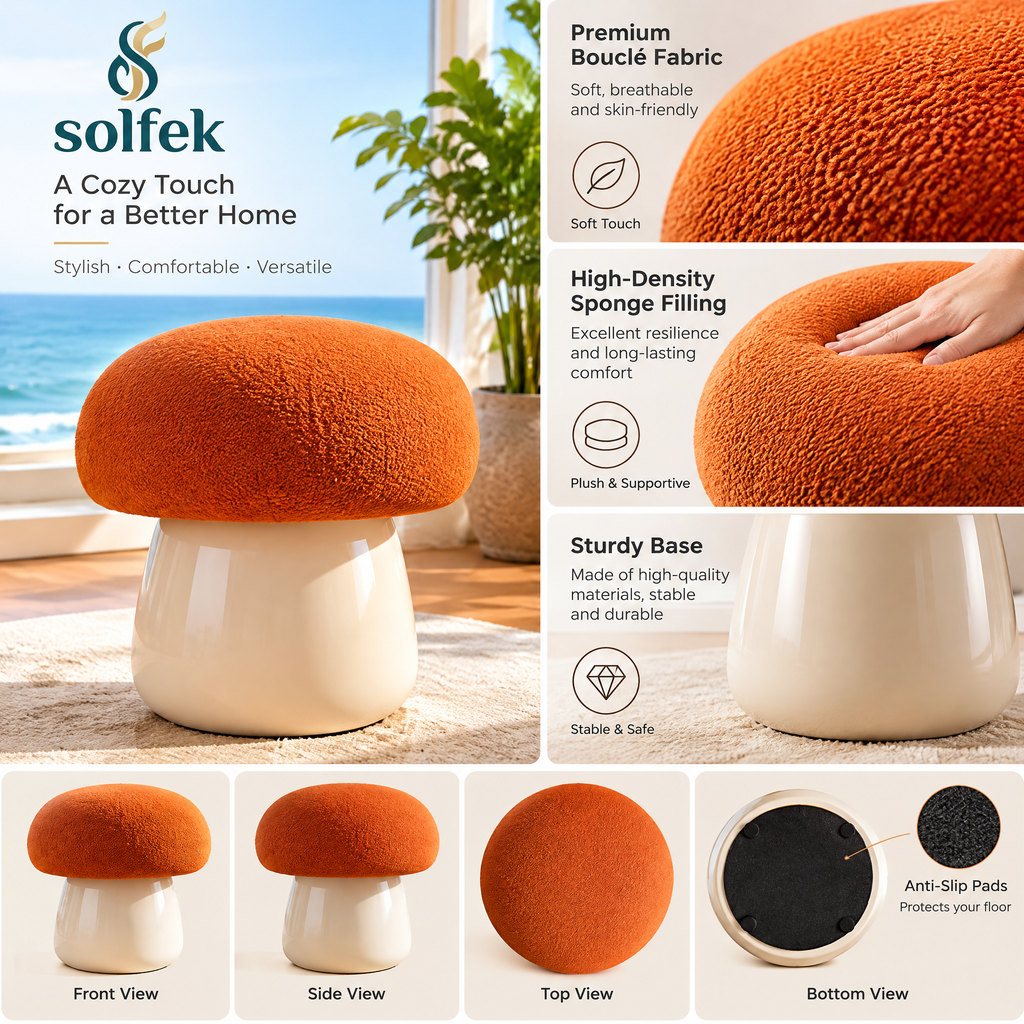 SOLFEK Orange Mushroom Accent Stool — view 4
