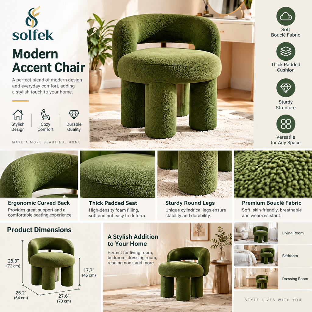 SOLFEK Olive Green Barrel Accent Chair — view 3