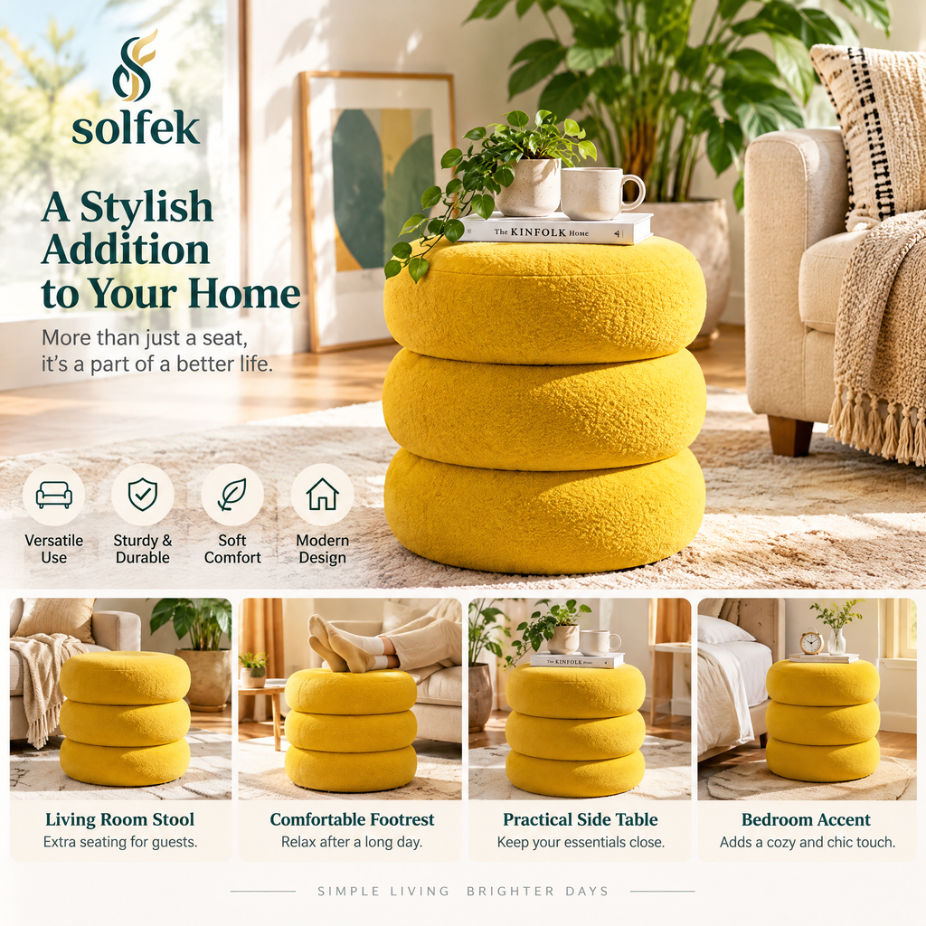 SOLFEK Mustard Stack Pouf — view 2