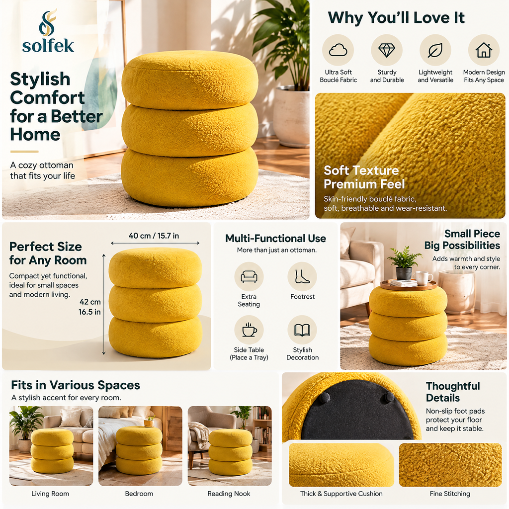 SOLFEK Mustard Stack Pouf — view 3