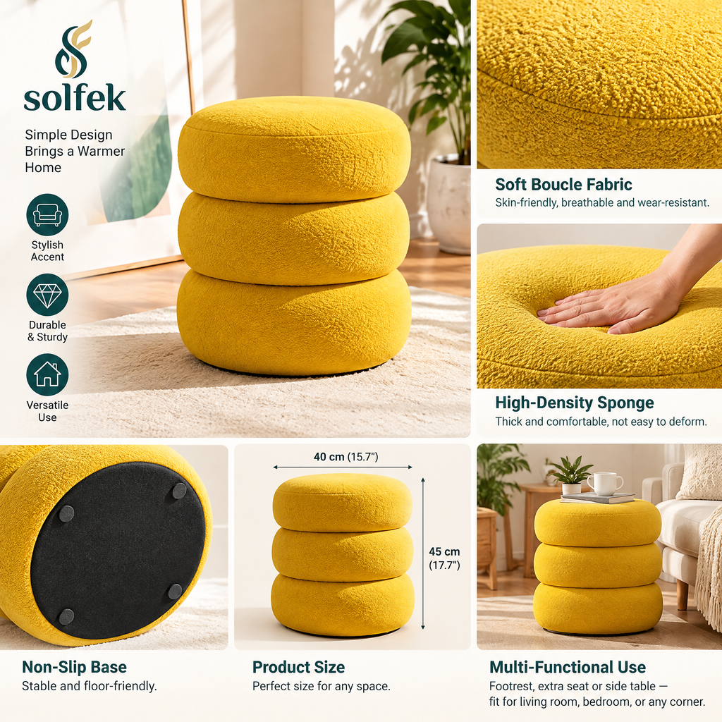 SOLFEK Mustard Stack Pouf — view 4
